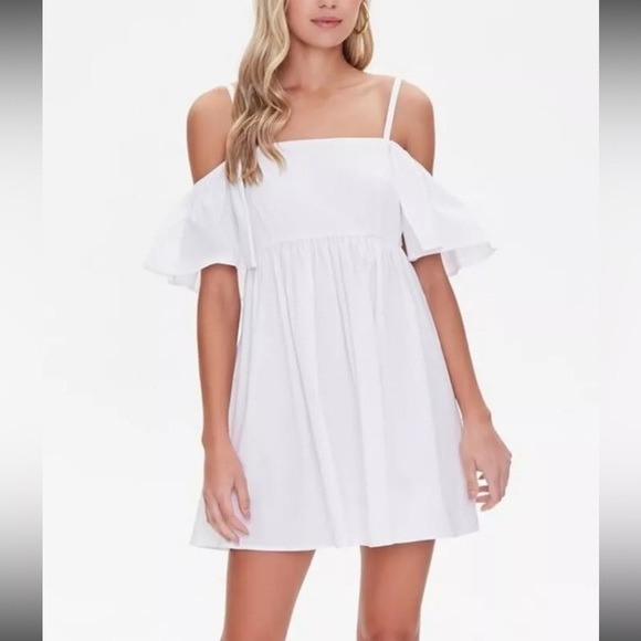 Forever21 White Off-Shoulder Mini dress small - Picture 1 of 13